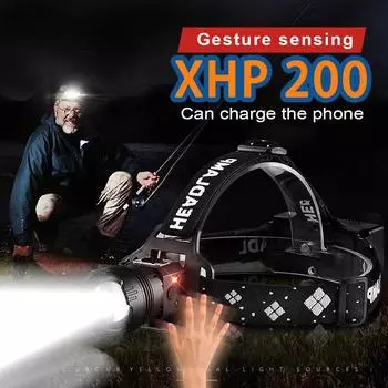 Супер яркий налобный фонарь XHP200 с датчиком движения, перезаряжаемый фонарь с возможностью увеличения, водонепроницаемый налобный фонарь A-Headlamp