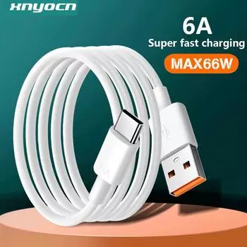 Супер быстрый кабель USB Type C 6A 66 Вт для Huawei Mate 40 50 Xiaomi 11 10 Pro OPPO R17, кабель для быстрой зарядки USB C, кабель для зарядного устройства, шнур для передачи данных 1m
