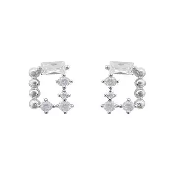 Super Flash Sugar Cube Magic Mirror Earrings Cold Wind Personality Geometric Box Zircon Stud Earrings Early Spring copper