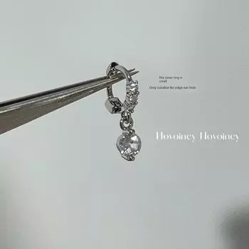 Super Flash Water Drop Pendant round Diamond Small Ears Female Zircon Droplet zircon earring single
