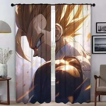 Super Handsome Vegeta Kitchen Curtains for Camera Elegant Room Curtains 2 Pieces Window Curtain Partition Halloween Decoration W50xH70cmx2pcs-CL