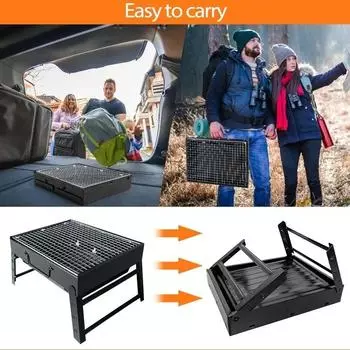 Super Mini Grill Portable Foldable Charcoal Grill Stainless Stee Charcoal Grill for Picnic Garden Terrace Camping Travel Hiking чёрный
