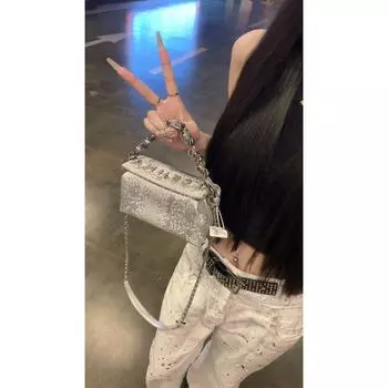 Super Popular Silver Portable Small Square Bag Women s 2025 New Summer Niche Design Versatile Commuter Chain Messenger Bag Silver
