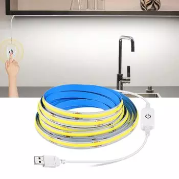 Супер яркий USB 5 В COB гибкая светодиодная лента с регулируемой яркостью сенсорного датчика линейная лента COB для подсветки кухонный декор 1M теплый белый
