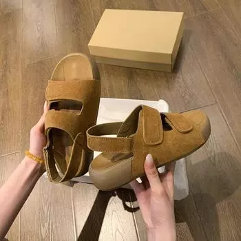 Super soft sheepskin platform sandals women s summer wear new models are not tired and versatile beach shoes 35