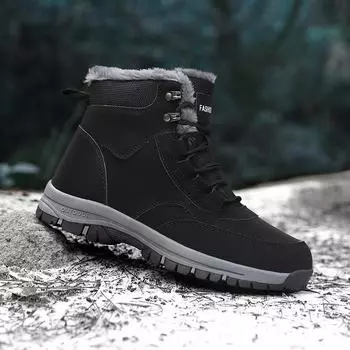 Super Warm Winter Snow Boots With Fur Plus Size 36-47 Hiking Boots For Unisex Non-slip Outdoor Sneakers Women Men High Top Boots 36 чёрный