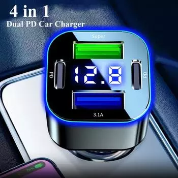 Супербыстрая зарядка 4-в-1 USB C автомобильное зарядное устройство адаптер для iPhone 15 Pro Max 14 Plus Oneplus OPPO Vivo
