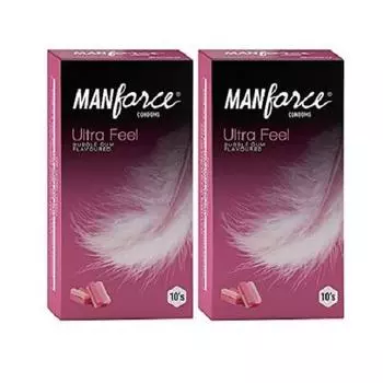 Супертонкие презервативы Manforce Ultra Feel со вкусом жевательной резинки для мужчин, упаковка из 2 шт. (20 презервативов)