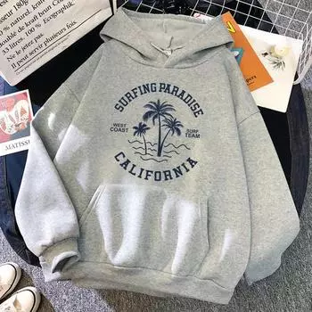 Surfing Paradise West Coast California Толстовка женская унисекс хип-хоп толстовка с капюшоном L бежевый