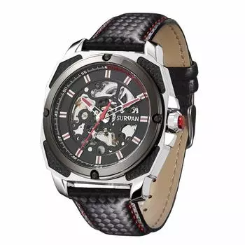 SURVAN WatchDesigner Watch Mechanical Watch Waterproof Arm Watch Skeleton Stylish Automatic Analog Watch for Men Red Men s Men s красный