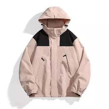 Suspense Jacket Outdoor Couple Color-blocking Jacket Can Take Off The Hat Waterproof Windproof Jacket Blue S розовый