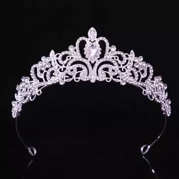 Свадебная корона-повязка на голову, свадебные аксессуары, белый хрустальный венец, корона из сплава на день рождения принцессы