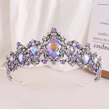 Свадебная Корона в стиле барокко в стиле ретро, фиолетовая корона со стразами, повязка на голову, свадебное платье, головной убор