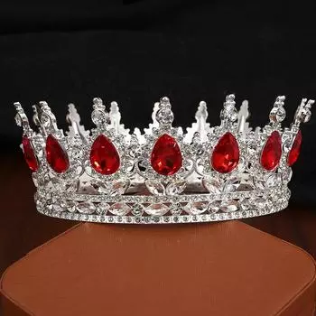 Свадебные украшения круглая большая корона сплав горный хрусталь красная корона свадебный головной убор день рождения праздничные аксессуары для волос
