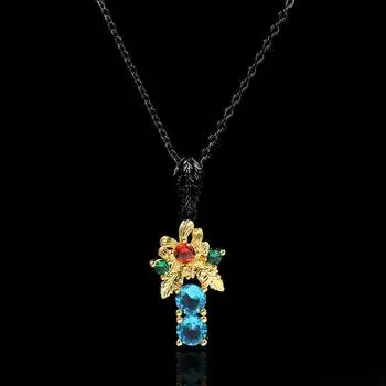 Sweater Chain Jewelry Blue Flowers Collarbone Black Gold Two color Necklace Versatile New Style