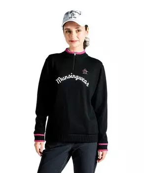 Sweater Half Zip Chain Embroidery Windproof Hand Washable Golf MG4FST81L BK00 [Munsingwear] Women s (Black)