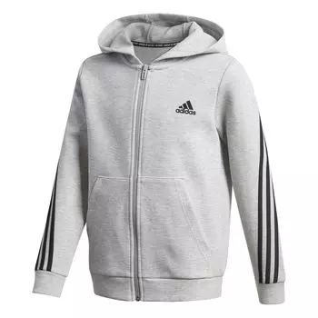 Sweatshirt Hoodie Kids 3 Stripes Double Knit Full Zip Hoodie IXB46 Medium Gray 160 [Adidas] Heather/Black (GE0662)