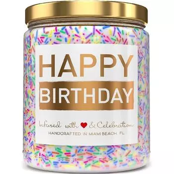 Свеча Happy Birthday — аромат ванильного торта на день рождения с посыпкой. Милые подарки на день рождения для женщин. Идеи, сделано в США, 9 унций — крутой уникальный подарок на день рождения для