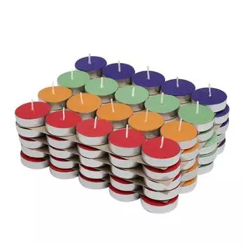 Свечи Solimo Wax Tealight, время горения 3 часа, бездымные, без остатков (Набор из 100 шт., разноцветные, без запаха)
