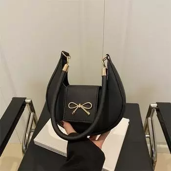 Sweet Bow Portable Small Bag Ladies 2025 New Trend Shoulder Underarm Bag Work Crescent Bag коричневый