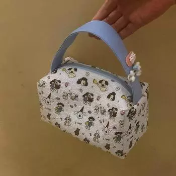 Sweet Cute Bubble Blue Puppy Hand-Held Cosmetic Bag Large Capacity Travel Portable Women Storage Bag Makeup Pouch Gifts