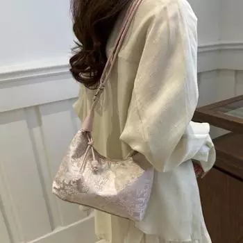 Sweet Embroidery Shoulder Bag Nylon Texture Pearl Pendant Crossbody Bag Small Bucket Handbag Women Girl белый