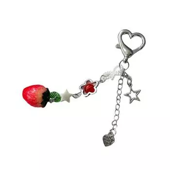 Sweet Strawberry Shape Keyrings Acrylic Beaded Accessory Beaded Key Ornament Suitable for Purses and Phones Decorating T2