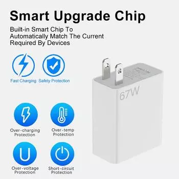 Сверхбыстрое зарядное устройство с вилкой США 6A 67W для Xiaomi 10T 11 12 Lite 13T Redmi Note 10 11T 12T 13 POCO X4 X5 F5 USB-кабель для зарядки типа C Only US Charger