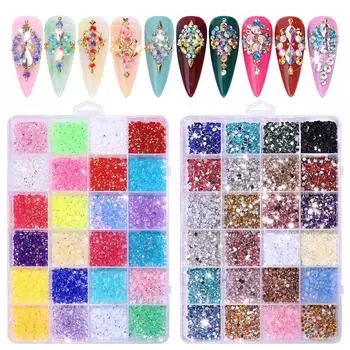 Сверло для дизайна ногтей с плоским дном и смолой 24 Grid Fluorescent Ab Resin Drill Diy Jewelry Accessories