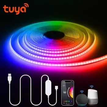 Светодиодная лента 5 В COB USB Tuya Smart WiFi Remote с регулируемой яркостью FOB RGB-лента с высокой яркостью для подсветки телевизора, декор комнаты Alexa Google 1M KIT белый