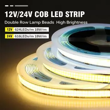 Светодиодная лента COB DC12V/24V высокой яркости, гибкая светодиодная лента FOB, двухрядная, 624 светодиода/м, RA90, 3000K, 4000K, 6000K, диммируемая лента 24V 0.5M холодный белый