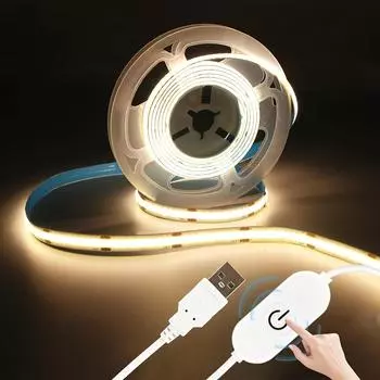Светодиодная лента COB с сенсорным датчиком, регулируемая яркость, 5 В, USB RA90, рождественская подсветка для телевизора, зеркала, гибкая лента, украшение комнаты 5m теплый белый