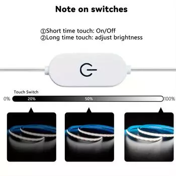 Светодиодная лента COB USB 5 В с сенсорным выключателем, гибкая лампа с регулировкой яркости, 320 светодиодов/м, гибкая лента для дома, комнаты, рождественской вечеринки, декор своими руками 1M