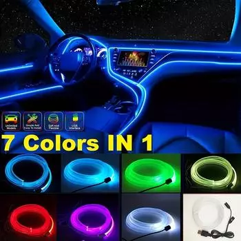 Светодиодная лента для украшения салона автомобиля, атмосферное освещение, RGB-неон, приборная панель, оптоволоконные ленты, лампа с USB-накопителем 7 Color-200cm/78.74inch
