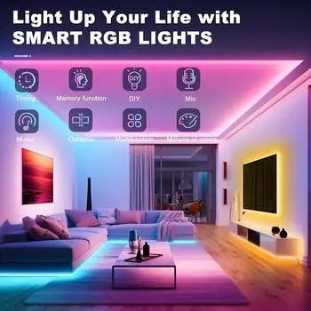 Светодиодная лента RGB 10 м, 20 м, 30 м, синхронизируемая с музыкой, гибкая лента для украшения комнаты, спальни, подсветки телевизора 0.5m