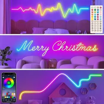 Светодиодная лента RGB, неоновая подсветка, гибкая водонепроницаемая силиконовая лента, лампа с Bluetooth-приложением, пульт дистанционного управления, подсветка телевизора в комнате, декор для сада 6-10W