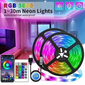 Светодиодная лента RGB с приложением, умные декоративные лампы для спальни, гостиной, бара, Bluetooth, затемняющая светодиодная изменяющаяся гибкая осветительная лента 5M