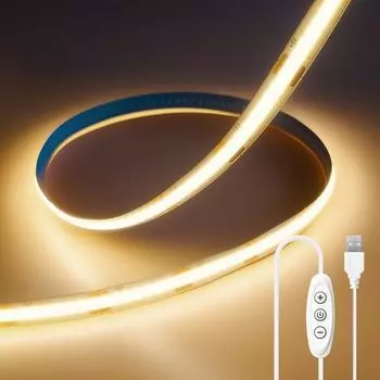 Светодиодная лента ShineBurky COB высокой плотности с питанием от USB, 2-метровая лента с подсветкой, 10-уровневая регулировка яркости, двухсторонняя лента с возможностью резки, монтаж, высокая яркость ленты