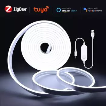 Светодиодная лента Smart ZigBee 3.0 с неоновым светом, 5 В, светодиодная лента USB, работает с Tuya Gateway Hue Bridge, голосовое управление SmartThing Alexa, регулировка яркости 1m