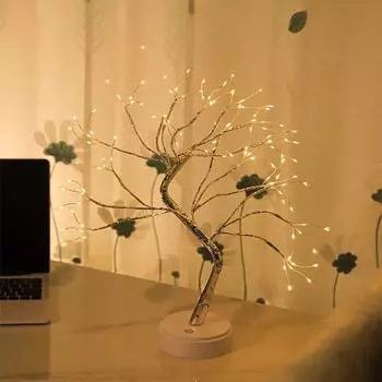 Светодиодная настольная лампа с медным проводом, питание от USB/AA батареек, спальня, кабинет, декоративная лампа, креативное освещение, ночник для помещений теплый белый