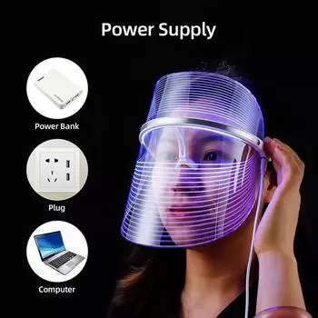 Светодиодная терапия, маска для лица, USB, 3 цвета, инструмент для ухода за кожей, маска для лица, омоложение, удаление морщин, косметическое устройство Plug-in