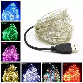 Светодиодные фонари 2 м, 5 м, 10 м, USB светодиодные гирлянды, сказочные рождественские серебряные провода, свадебные гирлянды, украшения для вечеринки 2M 20LEDs теплый белый