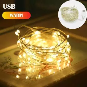 Светодиодные гирлянды, рождественские украшения, лампа USB, гирлянда из медной проволоки для свадебной гирлянды, вечерние занавески, 1 м 3 м 1m 10LED белый