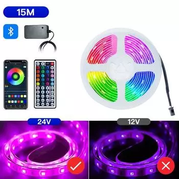 Светодиодные ленты постоянного тока 24 В Bluetooth RGB лента 10-25 м SMD 5050 гирлянда светодиодная лампа для украшения комнаты Освещение Подсветка телевизора Полоса управления через приложение EU Plug 10M kit