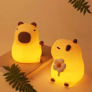 Светодиодные ночники для детской спальни, милые животные, манго, капибара, лампа с сенсорным датчиком, регулируемая яркость, USB-аккумулятор, RGB, синхронизация, подарок