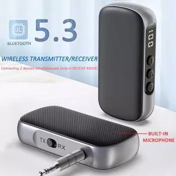 Светодиодный цифровой дисплей Bluetooth 5.2 приемник передатчик адаптер 3,5 мм AUX MP3-плеер HIFI аудио адаптер для ПК ТВ автомобиля домашний динамик чёрный