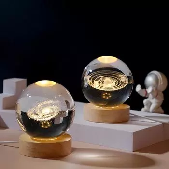 Светодиодный ночник Галактика Солнечная система Хрустальный шар Детский USB ночник Спальня Окружающий свет 3D Планета Луна Лампа Креативный подарок