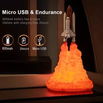Светодиодный ночник с 3D-принтом в виде ракеты-носителя, ночник с USB-перезаряжаемой космической лампой для детского подарка на Рождество, день рождения Large Size