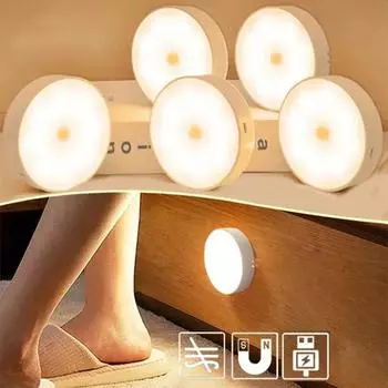 Светодиодный ночник с датчиком движения, USB-перезаряжаемый ночник для кухонного шкафа, гардеробная лампа, лестница, беспроводной светодиодный светильник для шкафа 2 pcs&Human Body Induction&USB Rechargeable