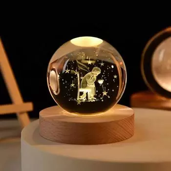 Светодиодный ночник в виде хрустального шара с зарядкой через USB, 3D-гравировка Луны, планеты, галактики, астронавта, светящийся хрустальный шар, настольная лампа, подарок на день рождения